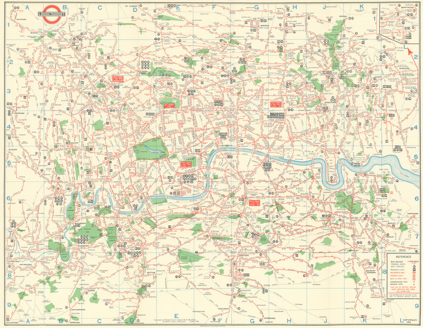 London Transport Bus Map. London Passenger Transport Board/Mansfield 1934 (1935)